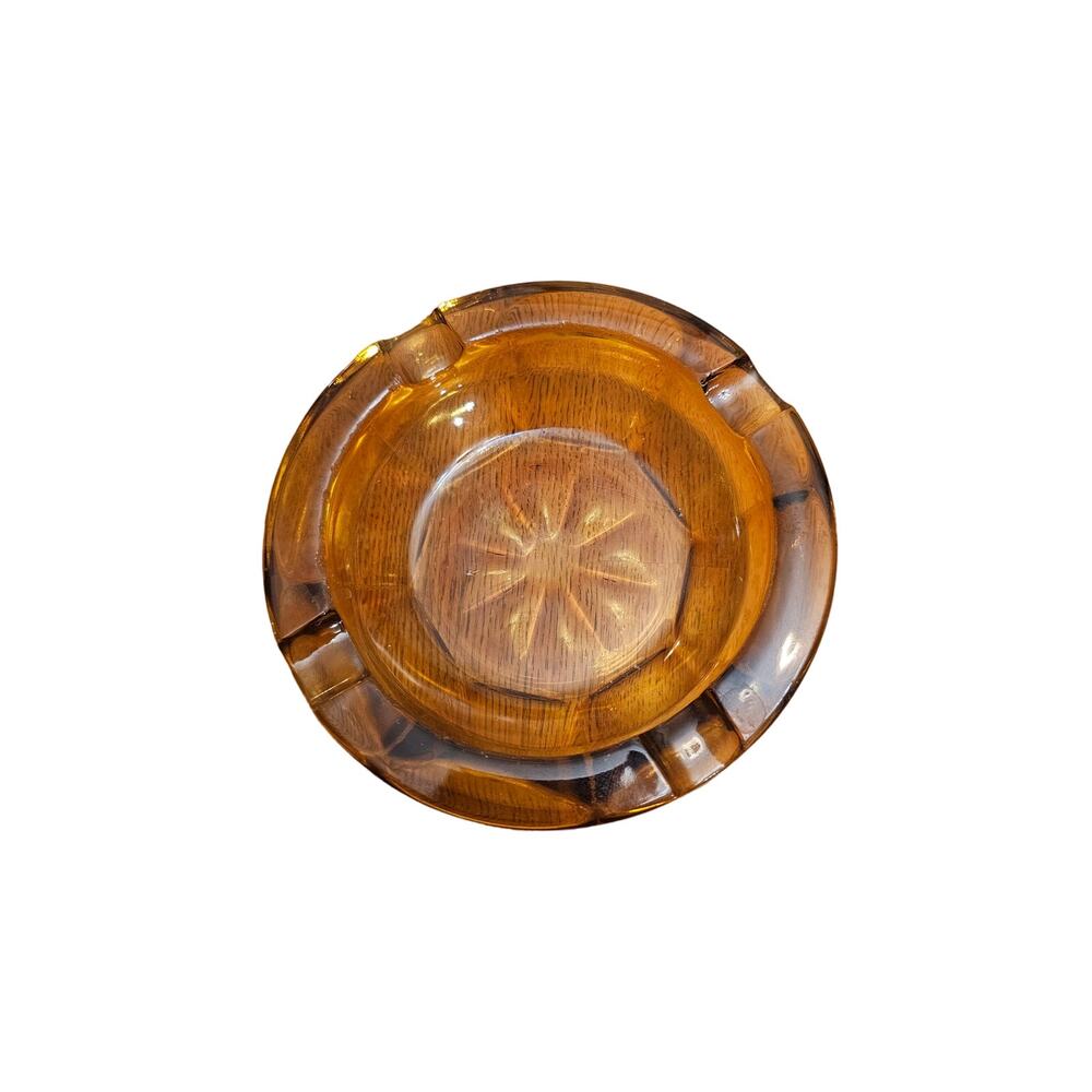 Amber Glass Ashtray Vintage Mid Century